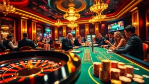 Iwin68 players enjoying high-stakes excitement at a luxurious casino table with roulette.