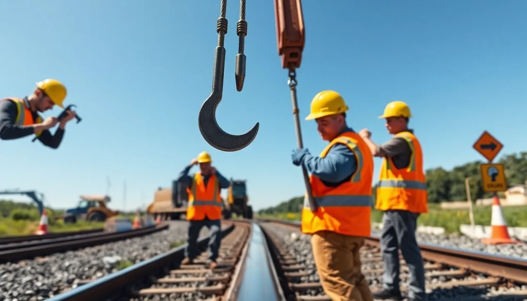 Workers engaged in Emergency Railroad Repair Services at a vibrant worksite, highlighting teamwork and safety.