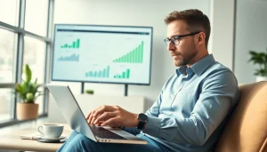 Szene der seo beratung mit einem professionellen Berater, der Daten analysiert.