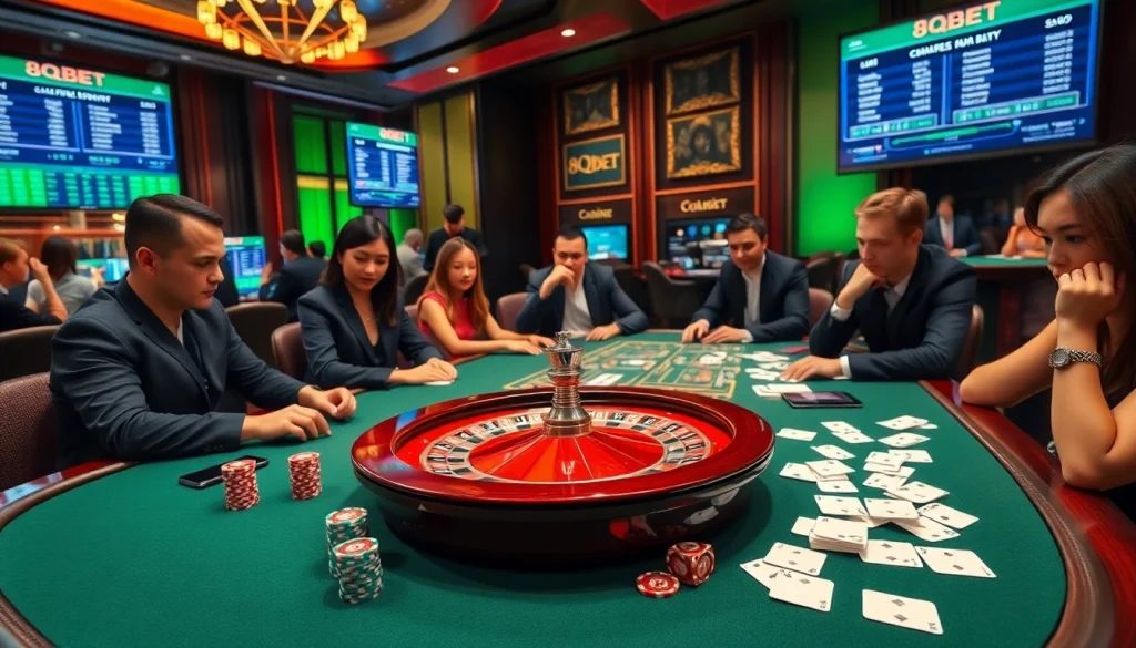 Players enjoying their time at the 8qbet casino table filled with excitement and high stakes.