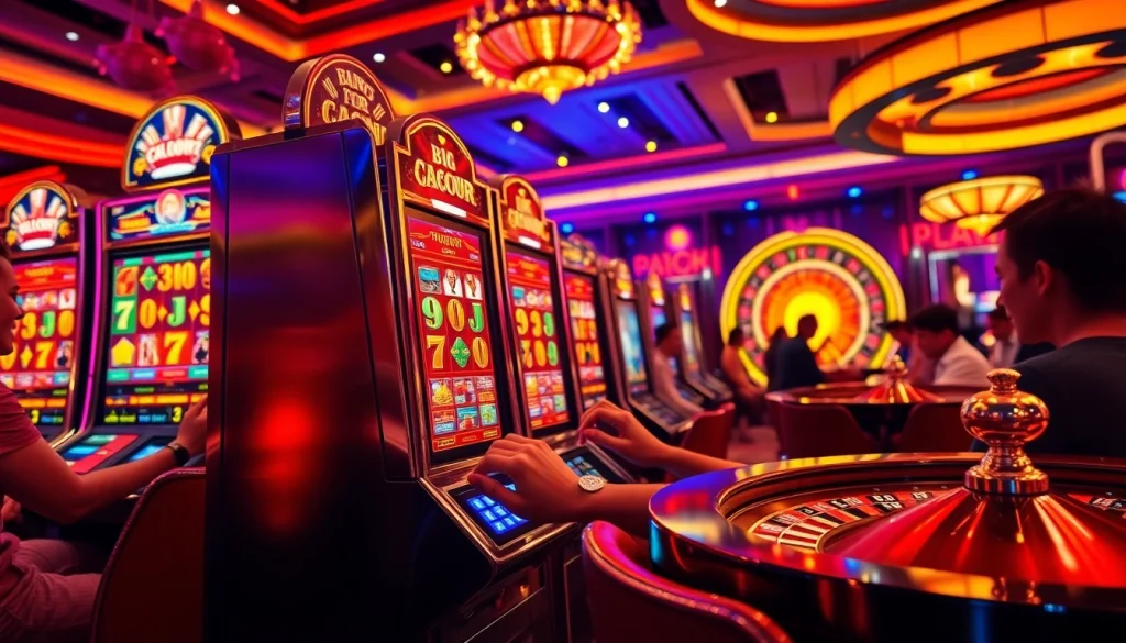 Players engaging with a thrilling slot gacor machine in a luxurious casino.