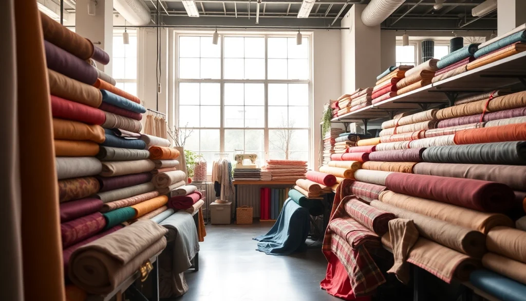 Bekijk stoffen webshop nederland met kleurrijke stoffen en designaccessoires in een moderne showroom.