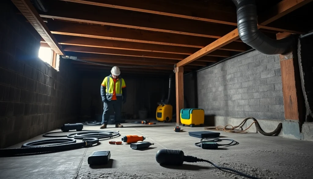 Technicians engaged in efficient crawl space restoration, showcasing expertise and detail.