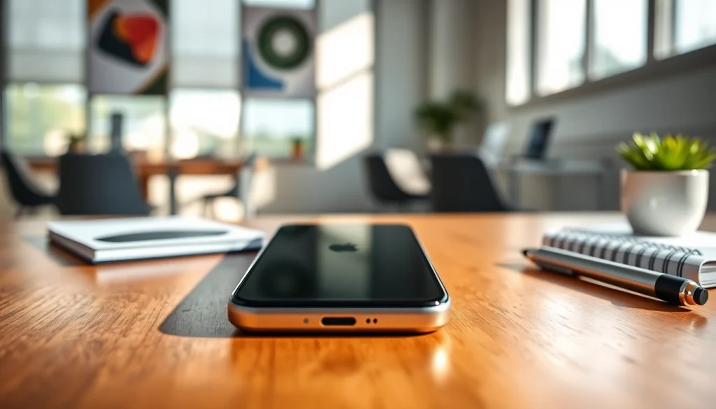 Apple smartfon na nowoczesnym biurku, wyświetlający innowacyjne funkcje.