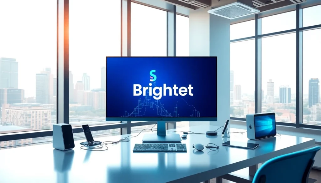 Brightet logo in a modern workspace showcasing technology, creativity, and innovation.