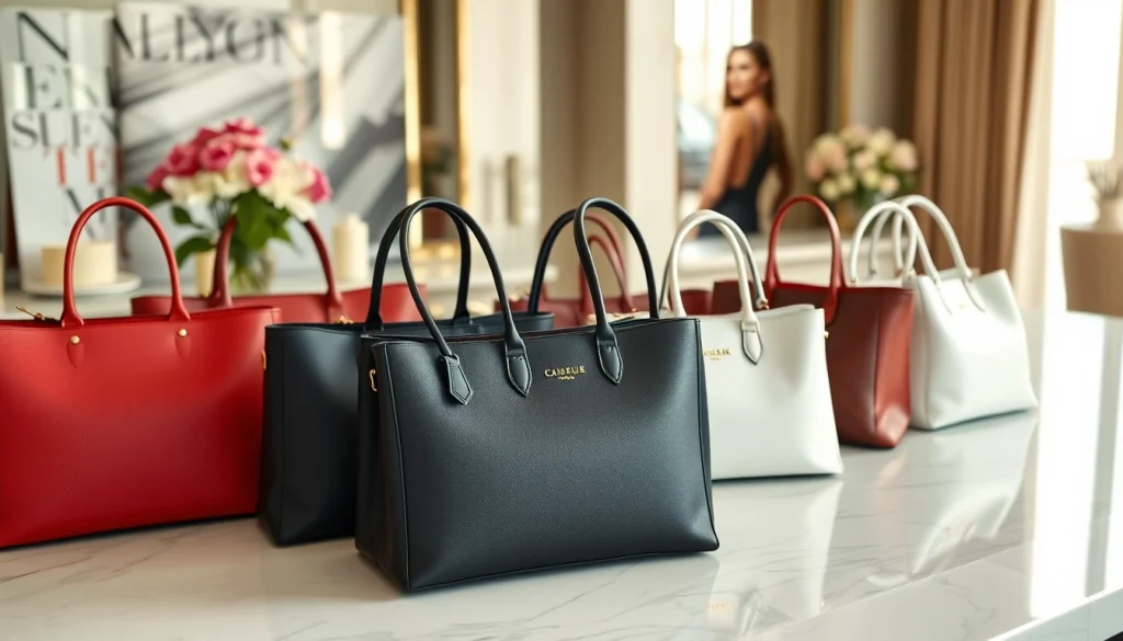 레플리카 고급 핸드백이 대리석 카운터에 우아하게 전시된 모습