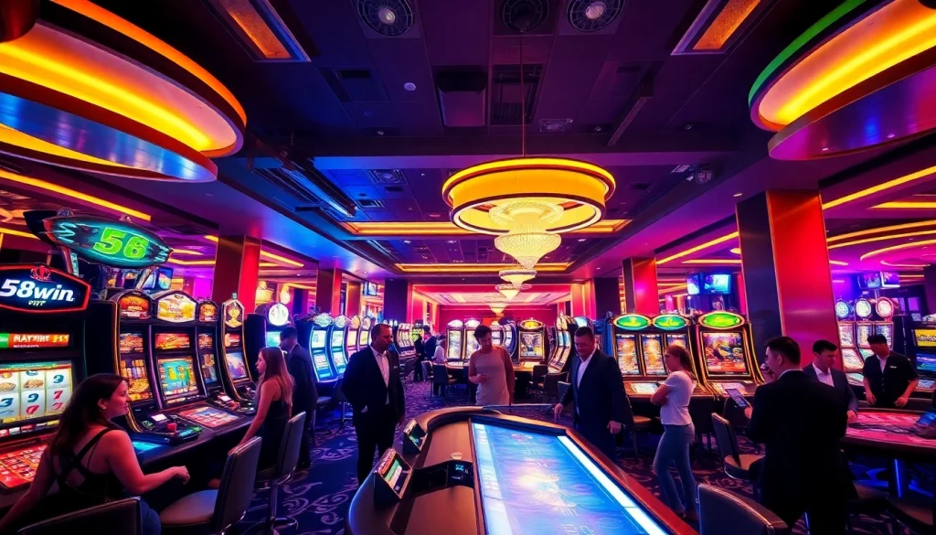 Exciting casino atmosphere with players engaging in games at 58win's vibrant gaming floor.