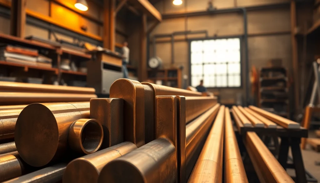 Bara bronz grafitat expusă într-un mediu industrial, evidențiind calitatea și măiestria în prelucrarea metalului de bronz.