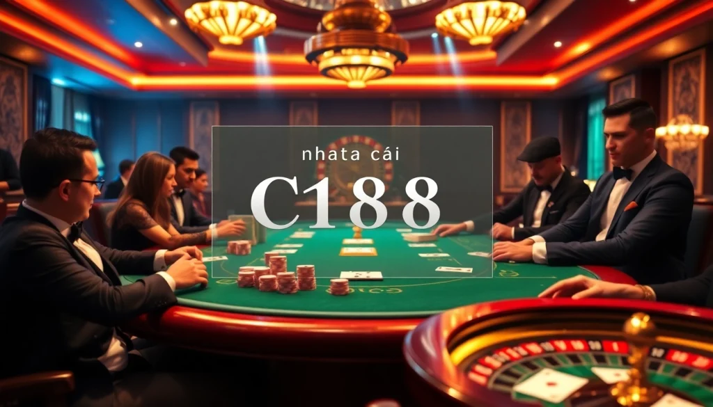 High-stakes poker action at nhà cái C168 casino, showcasing vibrant chips and players in focus.