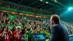 Fans enjoying a live match on https://socolive.gold/ at a vibrant stadium, highlighting passion for football.