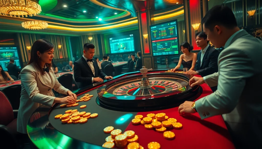 DH88 players enjoying a thrilling roulette game in a luxurious casino atmosphere.